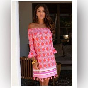 Cabana Life Pink Patterned Off-Shoulder Mini Dress